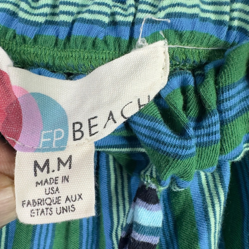 FP Beach Blanche Pants Womens M Green Striped Wide Leg Palazzo Boho Festival - Picture 6 of 12